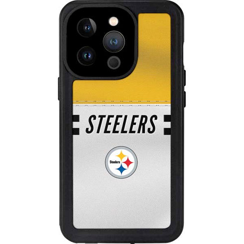 NFL Pittsburgh Steelers White Striped iPhone 14 Pro Waterproof Case