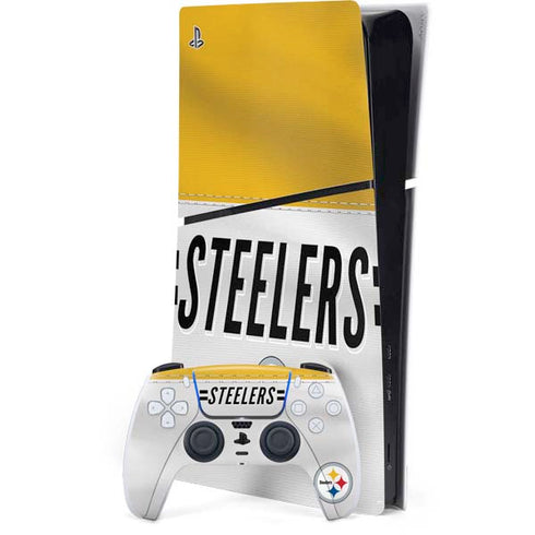 NFL Pittsburgh Steelers White Striped PS5 Slim Digital Edition Bundle Skin