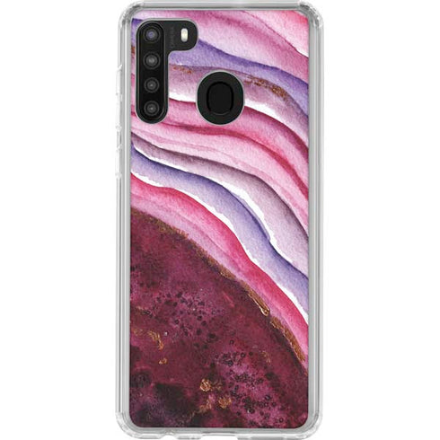 Plum Watercolor Geode Galaxy A21 Clear Case
