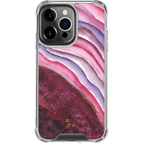 Plum Watercolor Geode iPhone 15 Pro Clear Case