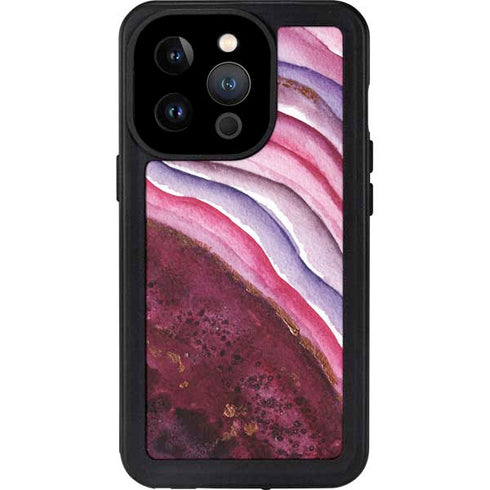 Plum Watercolor Geode iPhone 14 Pro Waterproof Case