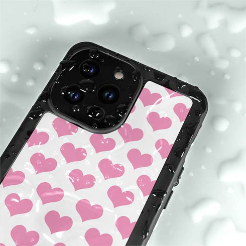 Plush Pink Hearts iPhone 14 Pro Max Waterproof Case