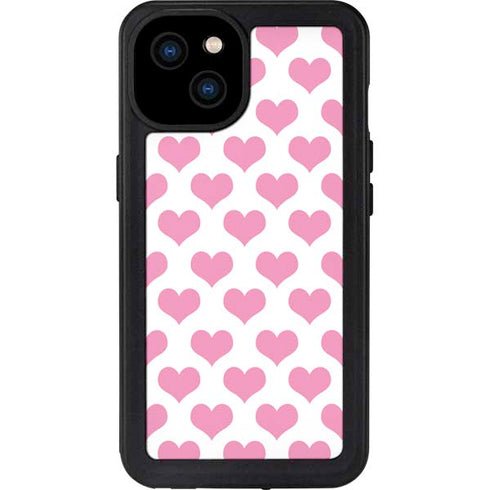 Plush Pink Hearts iPhone 15 Plus Waterproof Case