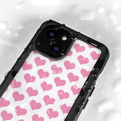 Plush Pink Hearts iPhone 15 Plus Waterproof Case