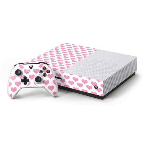 Plush Pink Hearts Xbox One S Console and Controller Bundle Skin