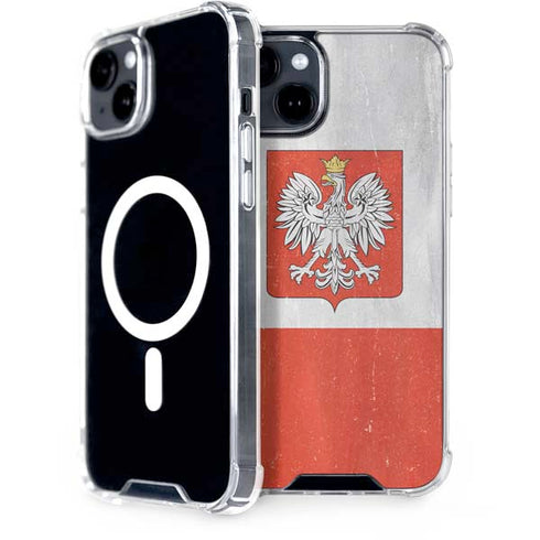 Poland Flag Distressed iPhone 15 Plus MagSafe Case