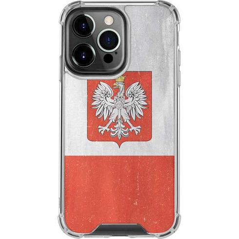 Poland Flag Distressed iPhone 14 Pro Clear Case
