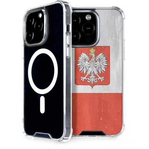 Poland Flag Distressed iPhone 14 Pro MagSafe Case