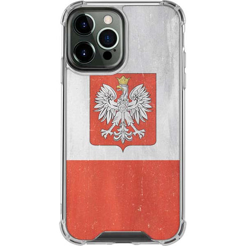 Poland Flag Distressed iPhone 14 Pro Max Clear Case