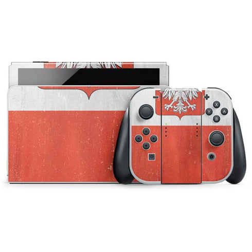 Poland Flag Distressed Nintendo Switch OLED (2021) Skin