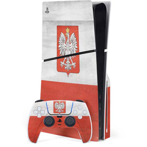 Poland Flag Distressed PS5 Slim Disk Bundle Skin