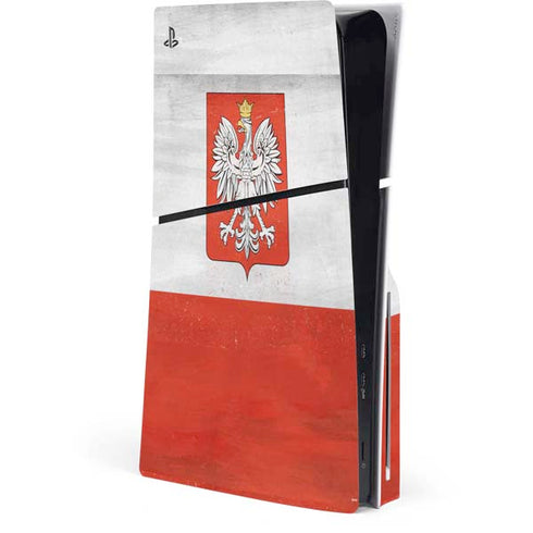 Poland Flag Distressed PS5 Slim Disk Console Skin