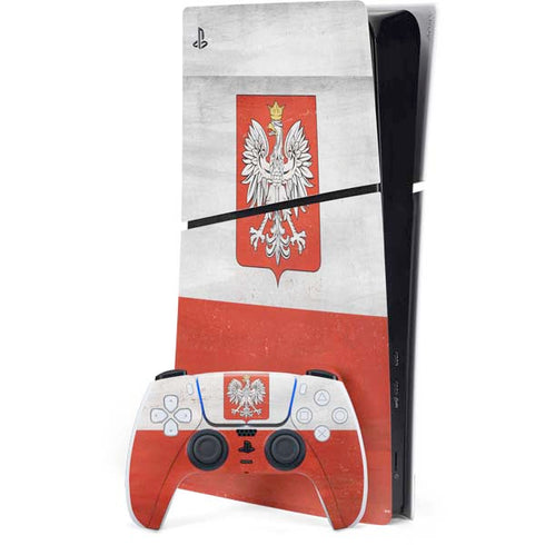 Poland Flag Distressed PS5 Slim Digital Edition Bundle Skin