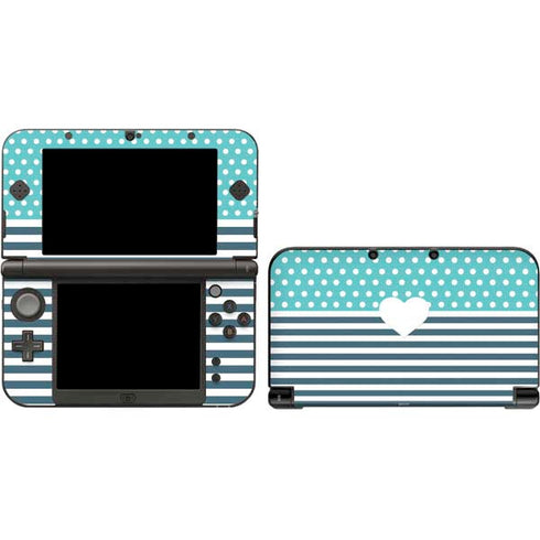 Polka Dots and Stripes Heart in Blue 3DS XL 2015 Skin