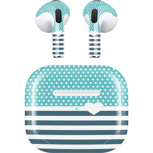 Polka Dots and Stripes Heart in Blue Apple AirPods (3rd Gen 2021) Skin