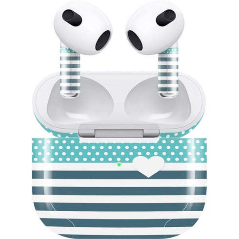 Polka Dots and Stripes Heart in Blue Apple AirPods (3rd Gen 2021) Skin