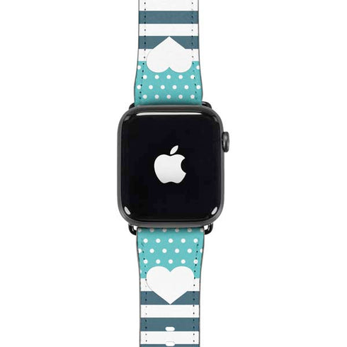 Polka Dots and Stripes Heart in Blue Apple Watch Band 42-44mm