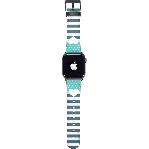 Polka Dots and Stripes Heart in Blue Apple Watch Band 42-44mm