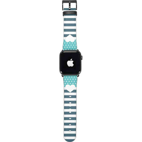 Polka Dots and Stripes Heart in Blue Apple Watch Band 38-40mm