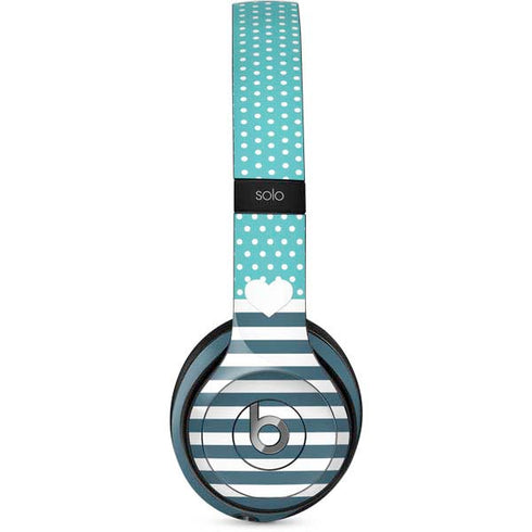 Polka Dots and Stripes Heart in Blue Beats Solo 2 Wired Skin