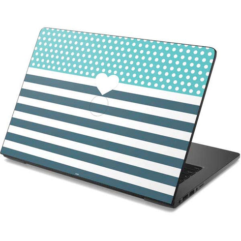 Polka Dots and Stripes Heart in Blue Dell Chromebook Skin