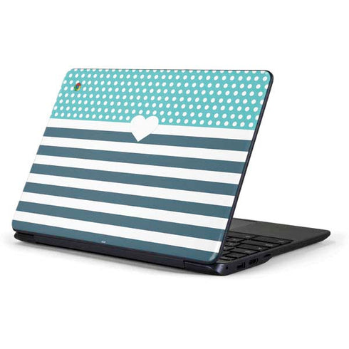 Polka Dots and Stripes Heart in Blue Samsung Chromebook Skin