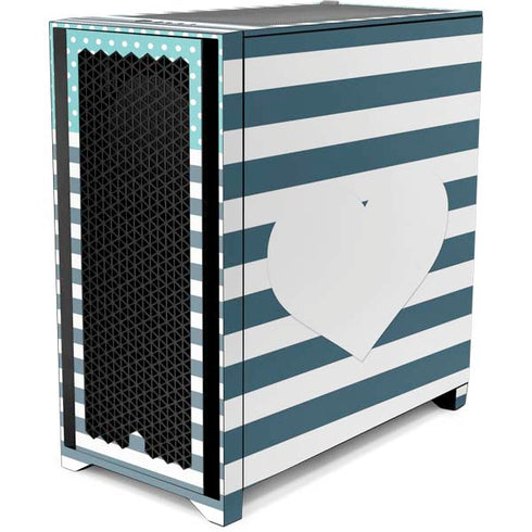 Polka Dots and Stripes Heart in Blue Corsair 4000D Tempered Glass Mid-Tower ATX Case Skin