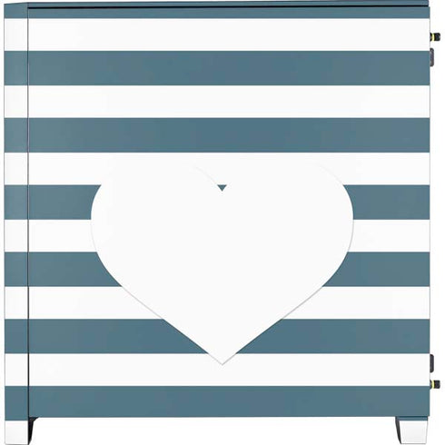 Polka Dots and Stripes Heart in Blue Corsair 4000D Tempered Glass Mid-Tower ATX Case Skin