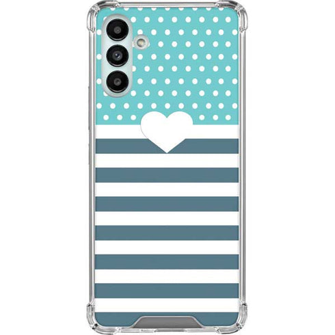 Polka Dots and Stripes Heart in Blue Galaxy A13 5G Clear Case