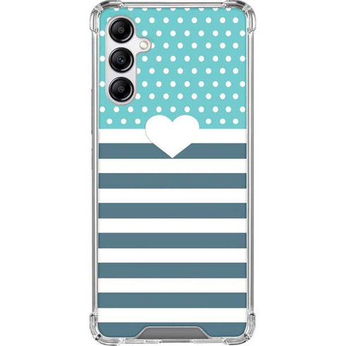 Polka Dots and Stripes Heart in Blue Galaxy A14 5G Clear Case