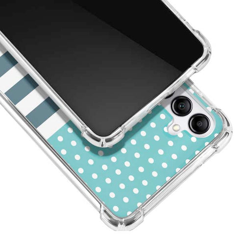 Polka Dots and Stripes Heart in Blue Galaxy A14 5G Clear Case