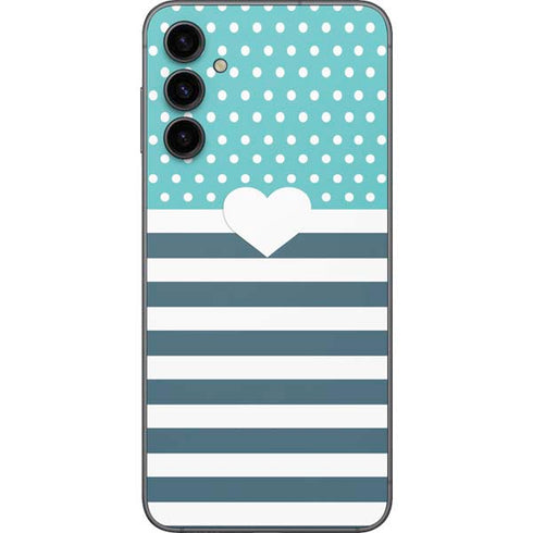 Polka Dots and Stripes Heart in Blue Galaxy A14 5G Skin