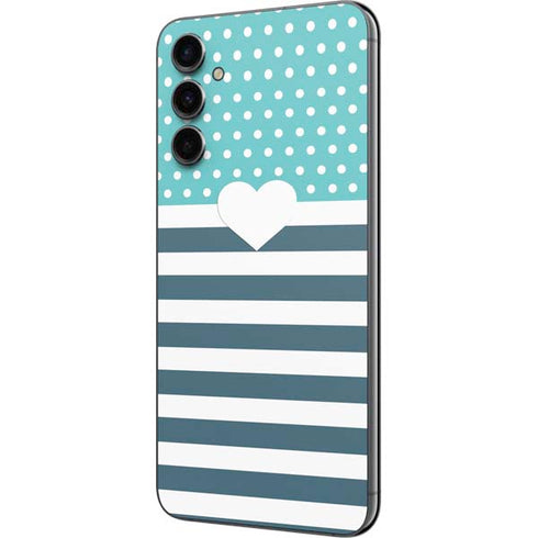 Polka Dots and Stripes Heart in Blue Galaxy A14 5G Skin