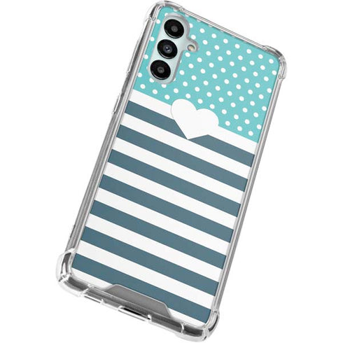 Polka Dots and Stripes Heart in Blue Galaxy A15 5G Clear Case