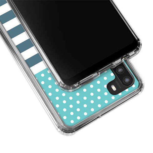 Polka Dots and Stripes Heart in Blue Galaxy A21 Clear Case