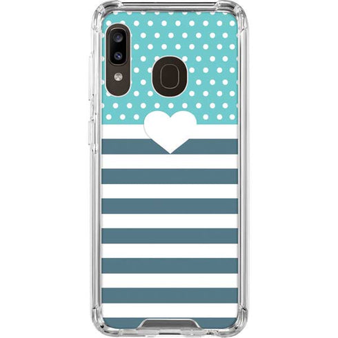 Polka Dots and Stripes Heart in Blue Galaxy A30 Clear Case