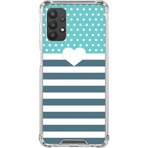 Polka Dots and Stripes Heart in Blue Galaxy A32 5G Clear Case