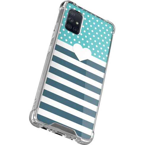 Polka Dots and Stripes Heart in Blue Galaxy A51 5G Clear Case