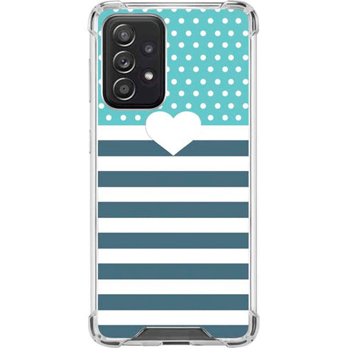 Polka Dots and Stripes Heart in Blue Galaxy A52 5G Clear Case