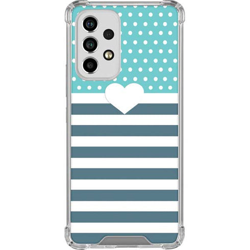 Polka Dots and Stripes Heart in Blue Galaxy A53 5G Clear Case