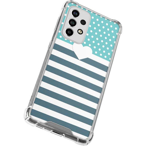 Polka Dots and Stripes Heart in Blue Galaxy A53 5G Clear Case