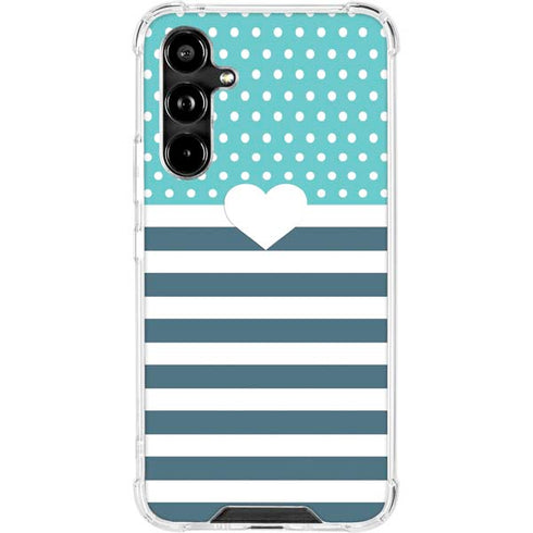 Polka Dots and Stripes Heart in Blue Galaxy A54 5G Clear Case