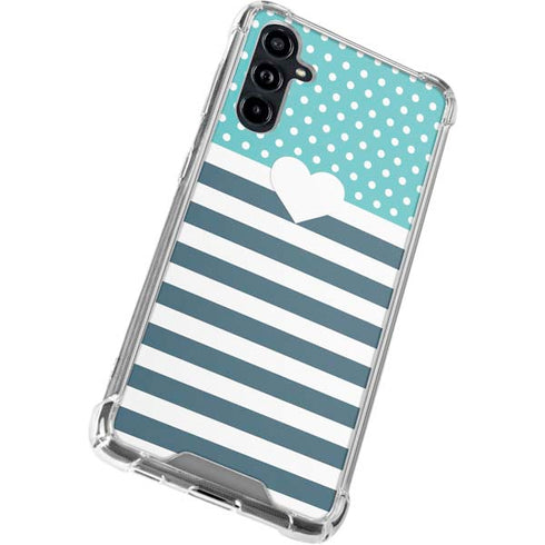 Polka Dots and Stripes Heart in Blue Galaxy A54 5G Clear Case