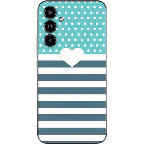 Polka Dots and Stripes Heart in Blue Galaxy A54 5G Skin