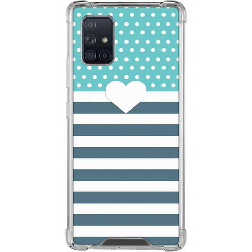 Polka Dots and Stripes Heart in Blue Galaxy A71 5G Clear Case