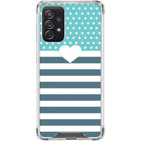 Polka Dots and Stripes Heart in Blue Galaxy A72 5G Clear Case