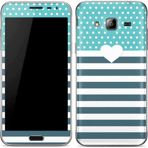 Polka Dots and Stripes Heart in Blue Galaxy J3 Skin