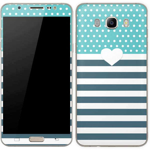 Polka Dots and Stripes Heart in Blue Galaxy J7 Skin