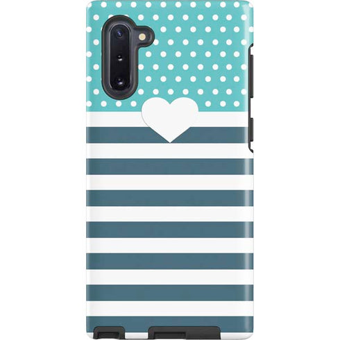 Polka Dots and Stripes Heart in Blue Galaxy Note 10 Pro Case