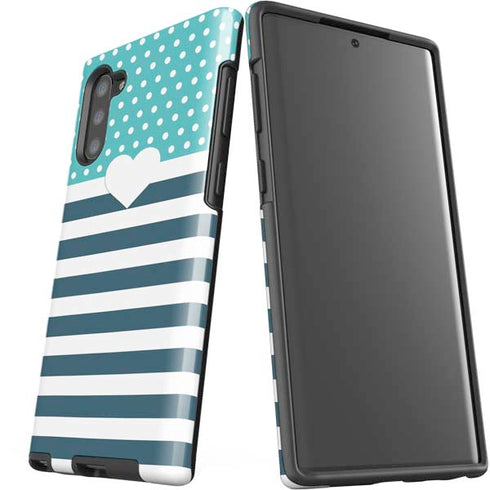 Polka Dots and Stripes Heart in Blue Galaxy Note 10 Pro Case